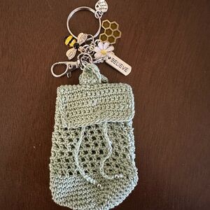 Tiny Crochet Backpack Keychain or Bag Clip with Charms..